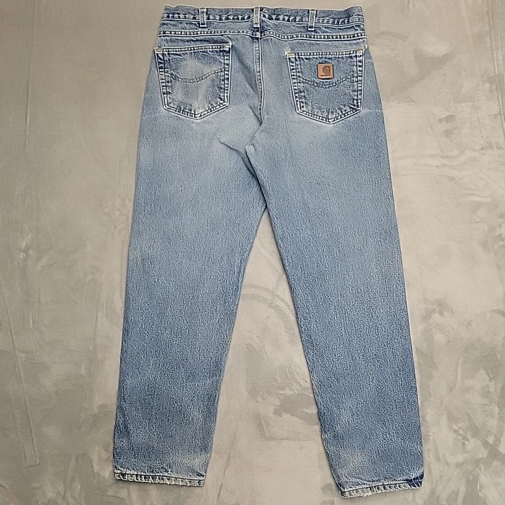 VTG Carhartt Jeans Mens 36x30 Blue B17 Relaxed Fit Denim Workwear Faded Distress